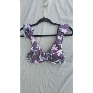 Shade & Shore Swim Top Womens 34B Purple Floral Ruffle Underwire Bikini